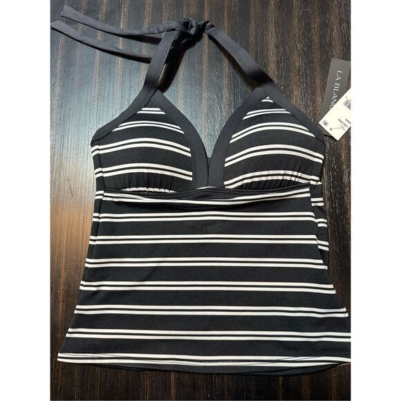 La Blanca NWT set size 4 tankini top & black bottoms striped black and white - Picture 7 of 15